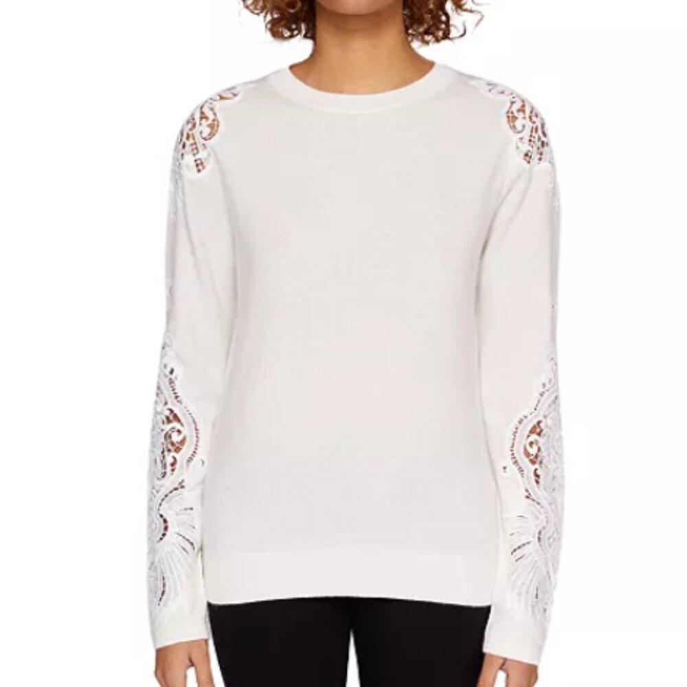 Ted Baker Women's‎ Merino Wool & Cashmere-Blend Sweater White Lace Detail Size 4